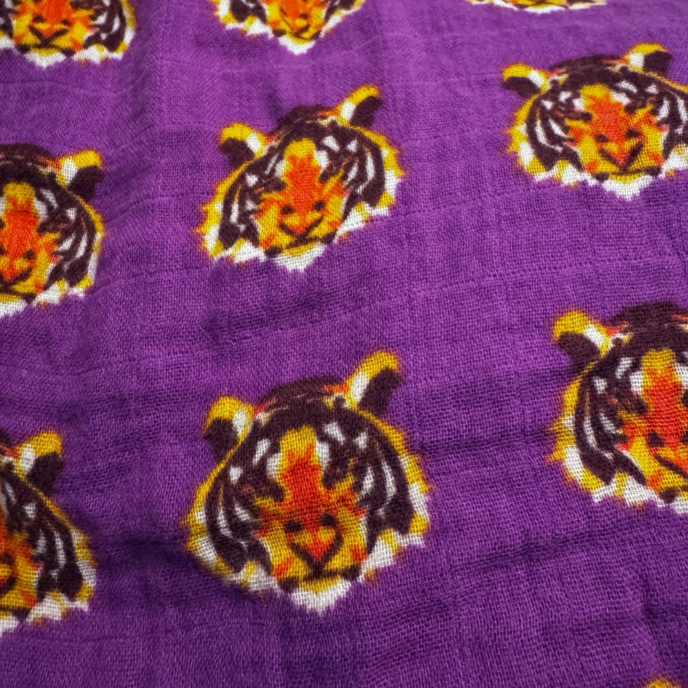 Oliver + Kit Purple Muslin Gauze Crib Sheet with Tiger Print
